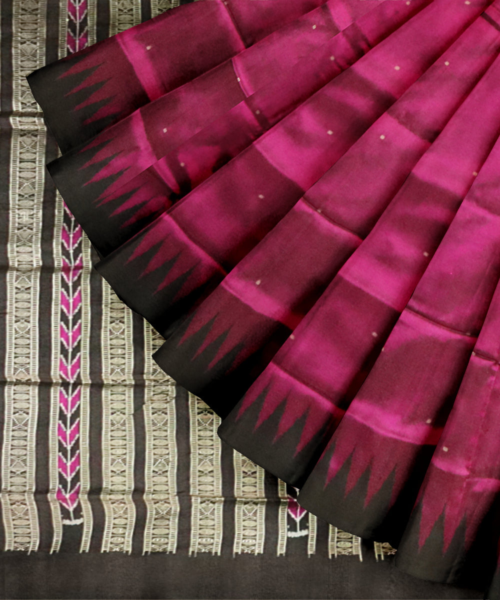 Dark raspberry black silk handloom bomkai saree