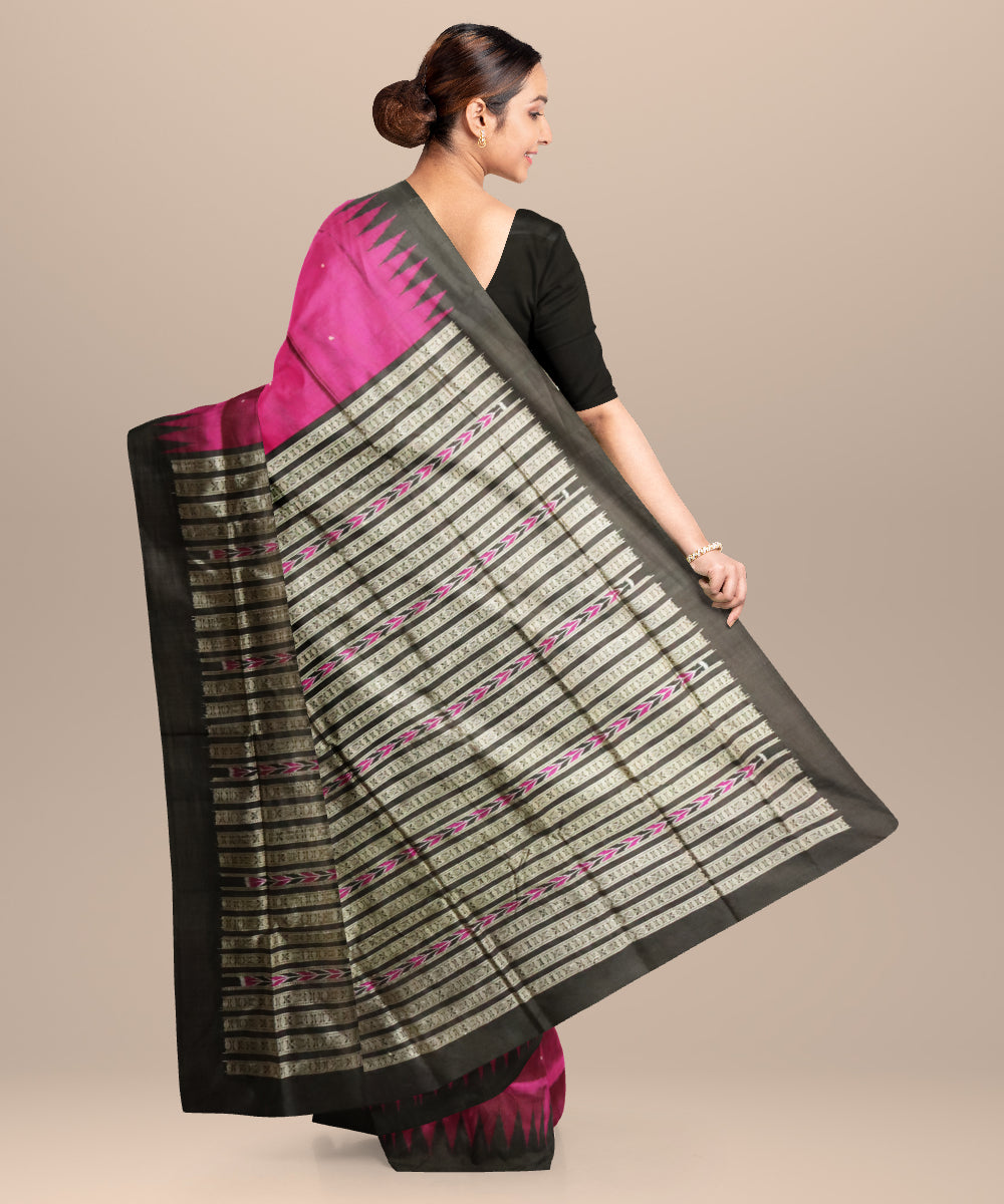 Dark raspberry black silk handloom bomkai saree