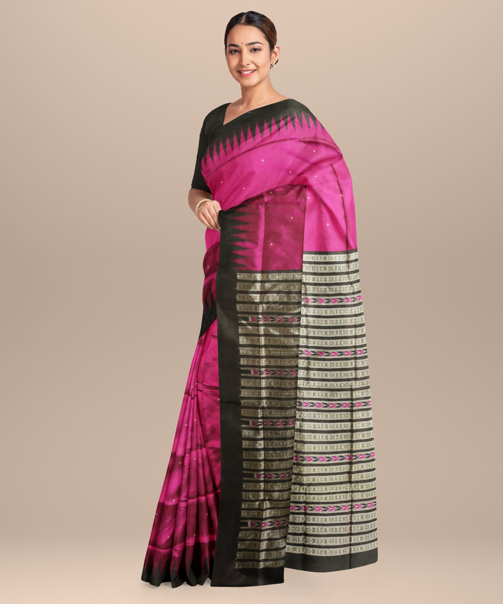 Dark raspberry black silk handloom bomkai saree