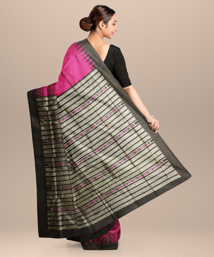 Dark raspberry black silk handloom bomkai saree