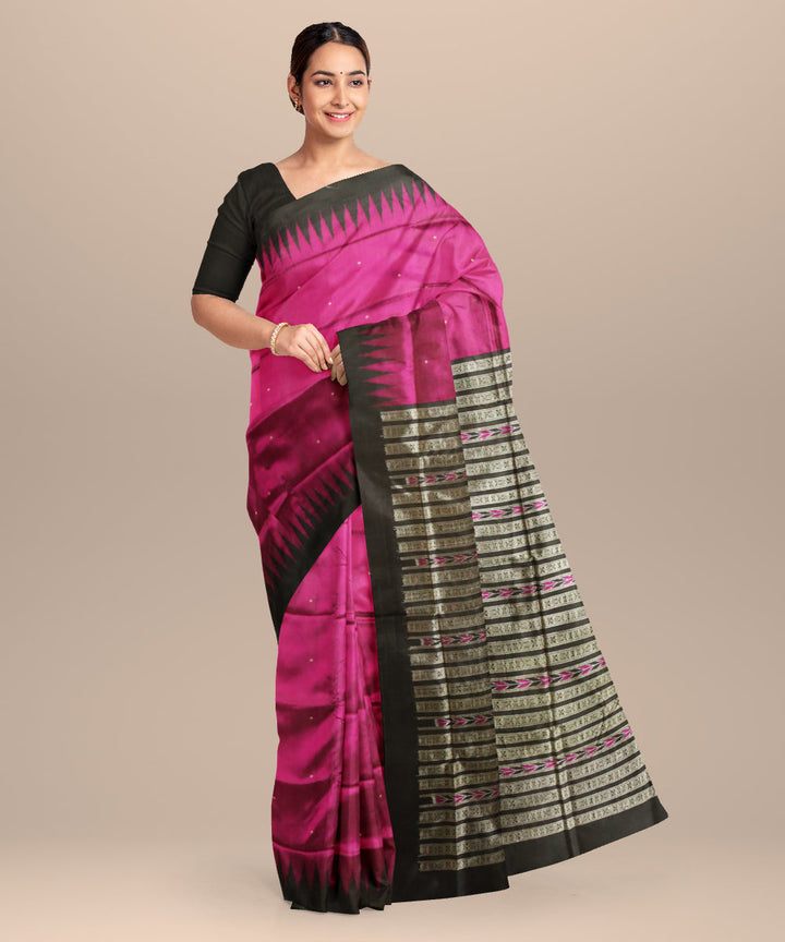 Dark raspberry black silk handloom bomkai saree