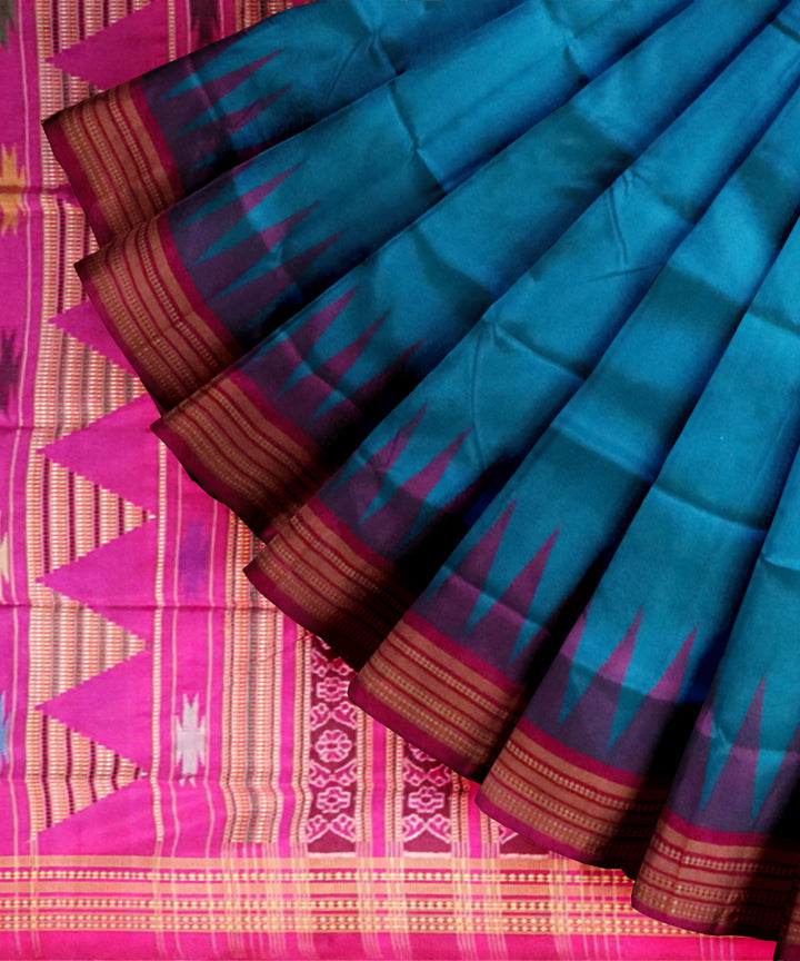 Brandeis blue byzantine silk handloom bomkai saree