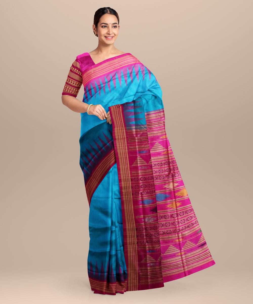 Brandeis blue byzantine silk handloom bomkai saree