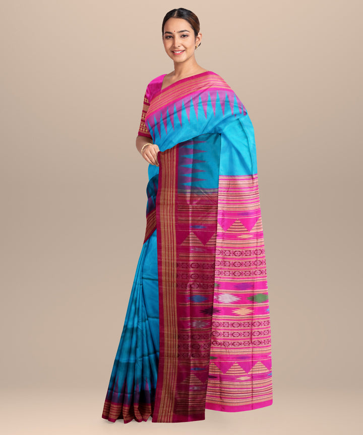Brandeis blue byzantine silk handloom bomkai saree