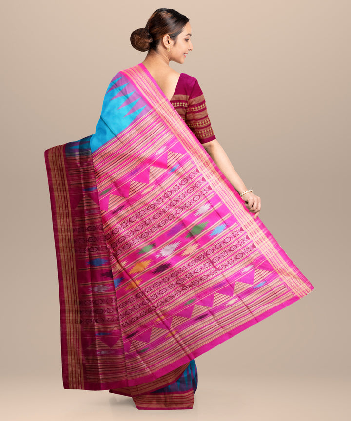 Brandeis blue byzantine silk handloom bomkai saree