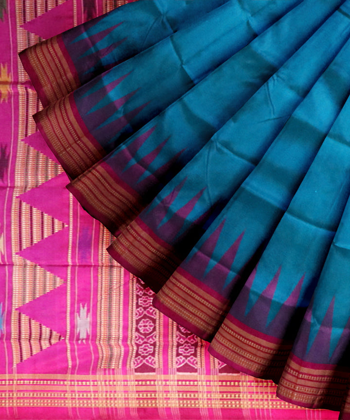 Brandeis blue byzantine silk handloom bomkai saree