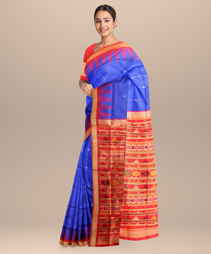 Bluebonnet dark red silk handloom bomkai saree