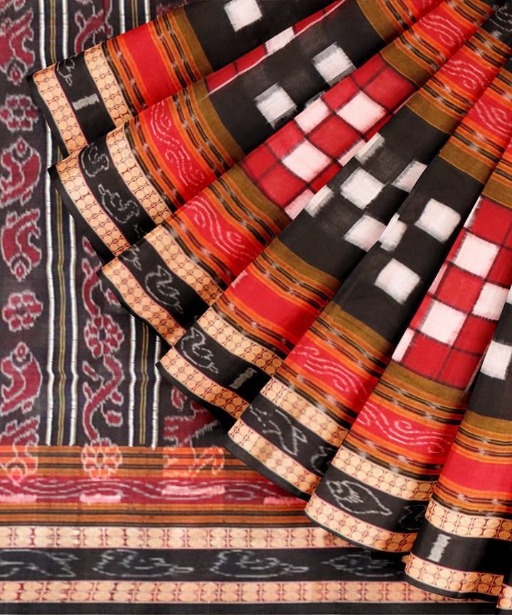 Dark red black cotton handloom sambalpuri saree