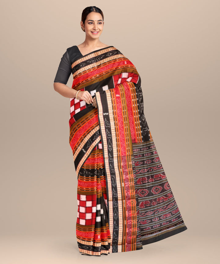 Dark red black cotton handloom sambalpuri saree