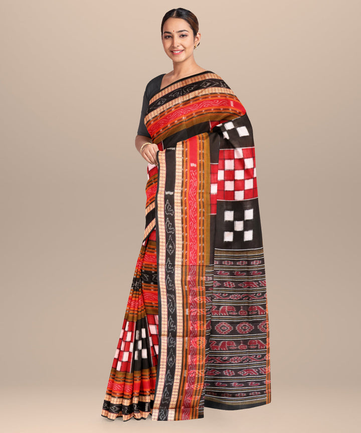 Dark red black cotton handloom sambalpuri saree