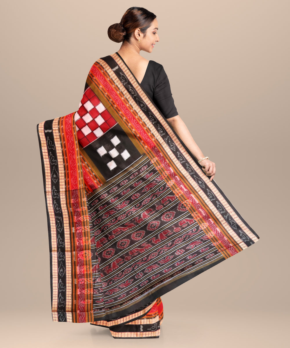 Dark red black cotton handloom sambalpuri saree
