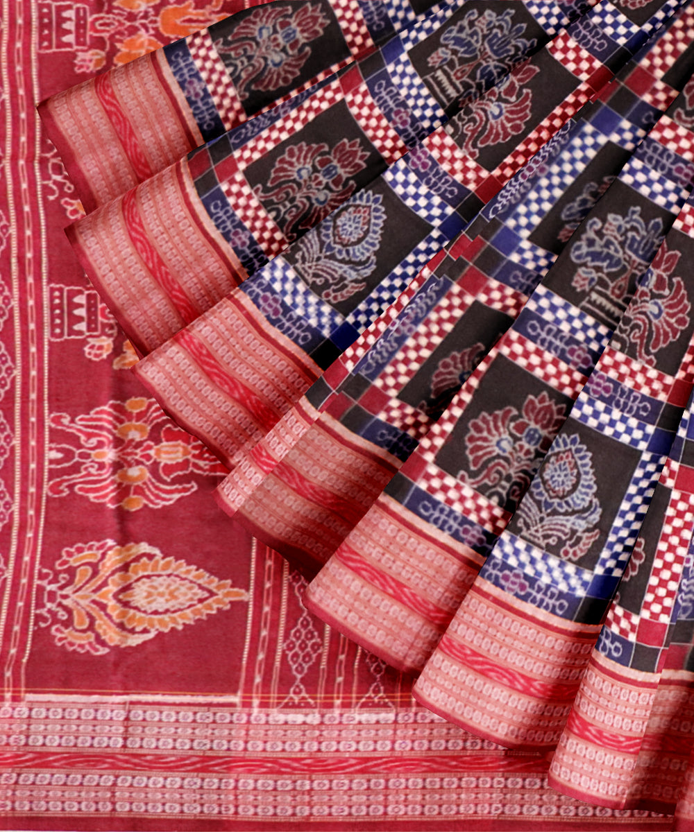 Multicolor dark red handloom sambalpuri cotton saree