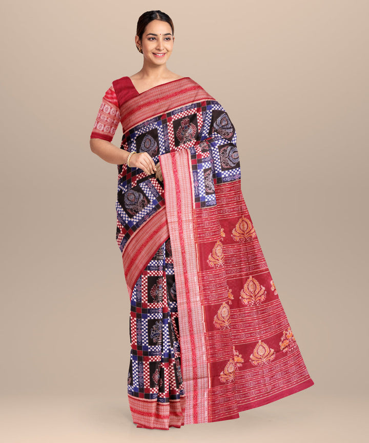 Multicolor dark red handloom sambalpuri cotton saree