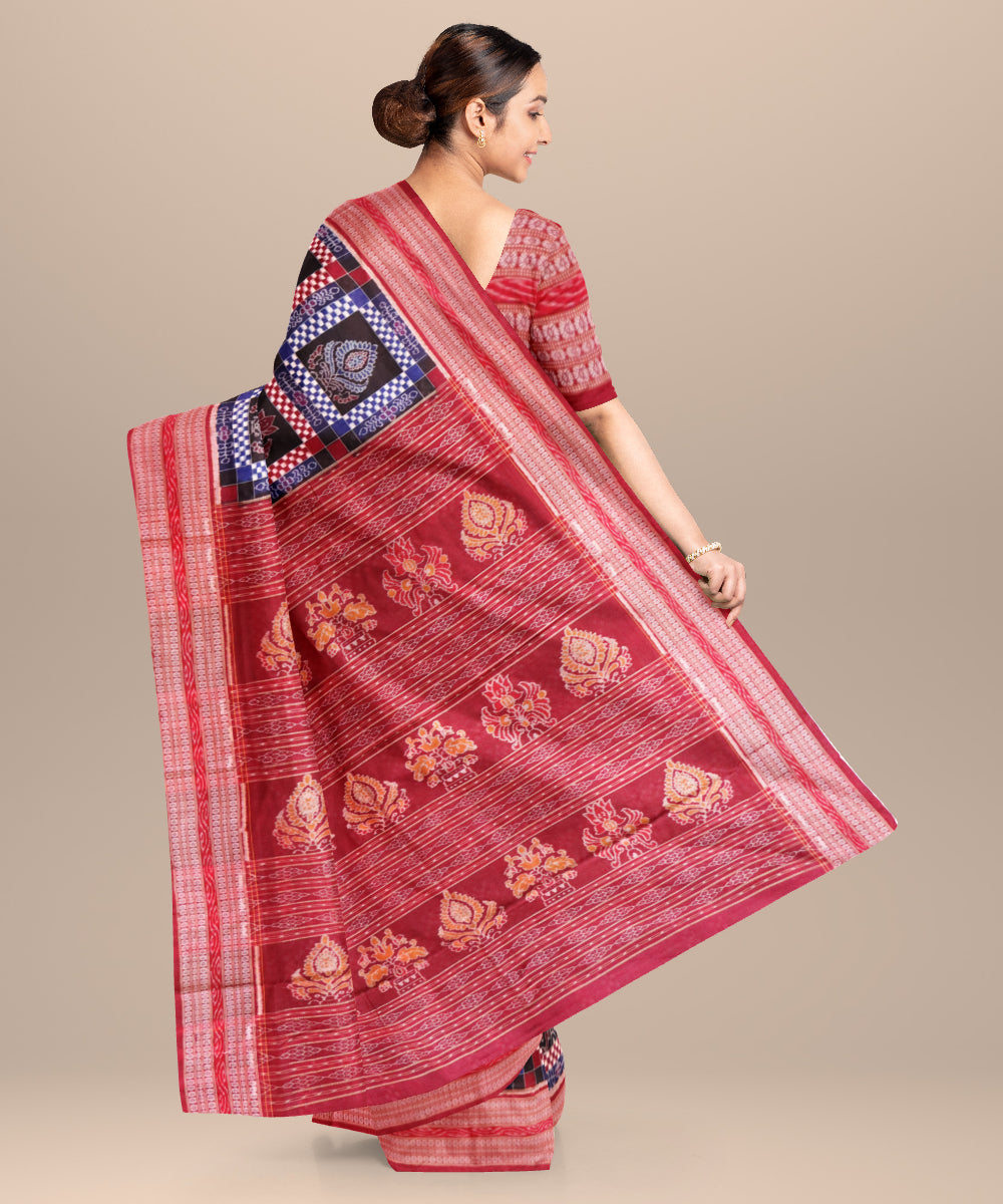 Multicolor dark red handloom sambalpuri cotton saree