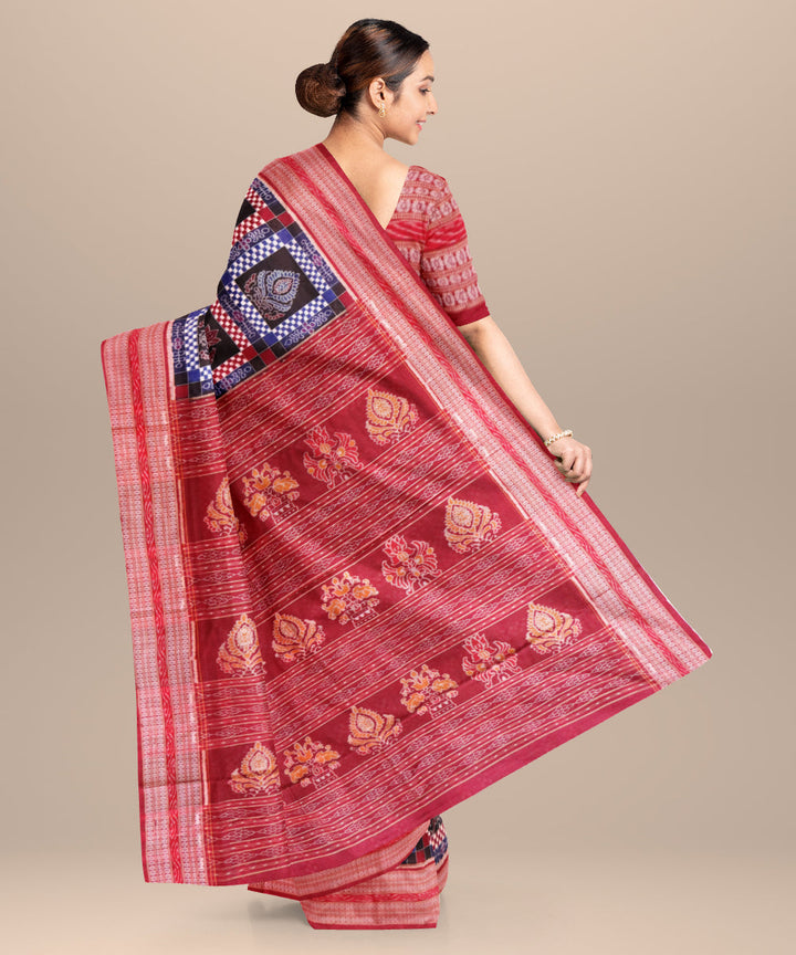 Multicolor dark red handloom sambalpuri cotton saree