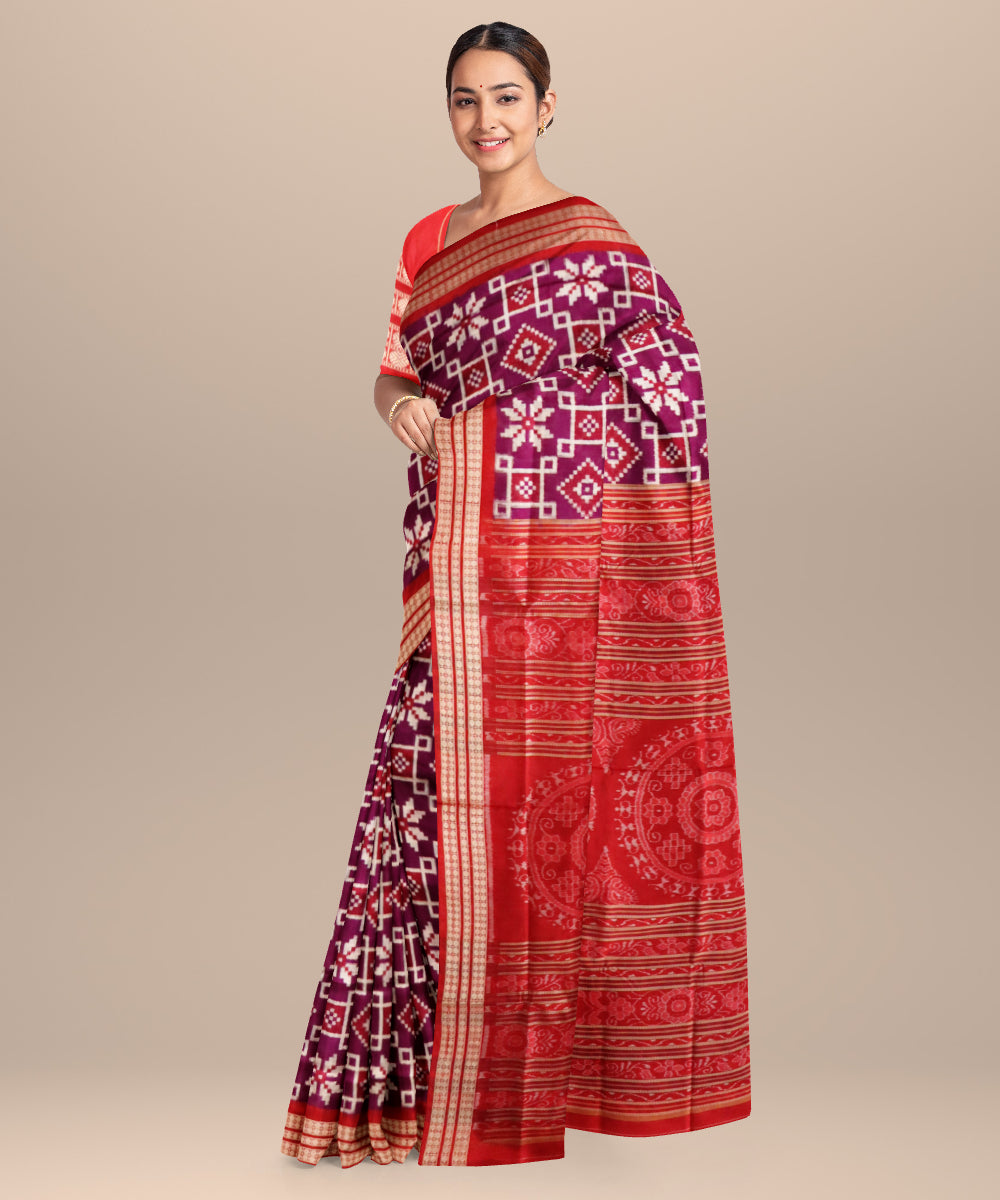 Bluebonnet dark red silk handloom sambalpuri saree