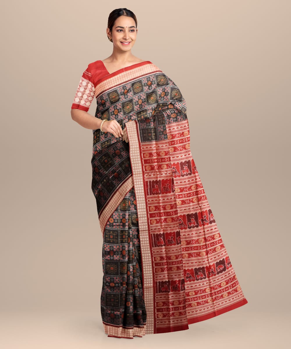 Black Maroon Silk Handloom Sambalpuri Saree
