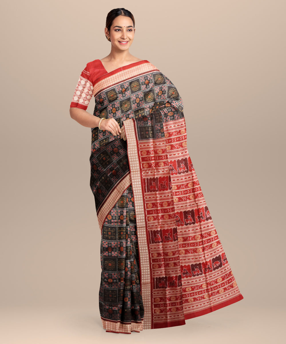 Black maroon silk handloom sambalpuri saree