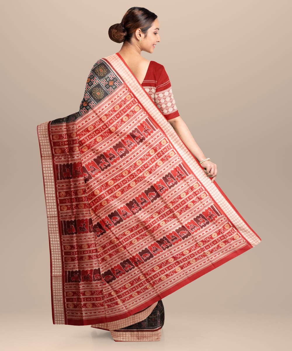 Black Maroon Silk Handloom Sambalpuri Saree