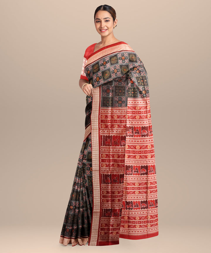 Black maroon silk handloom sambalpuri saree