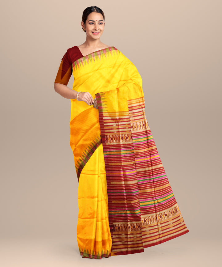 Chrome yellow multicolour silk handloom sambalpuri saree