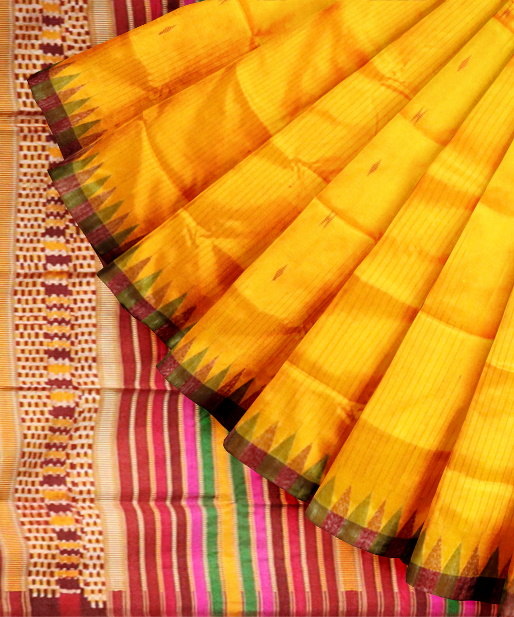 Chrome yellow multicolour silk handloom sambalpuri saree