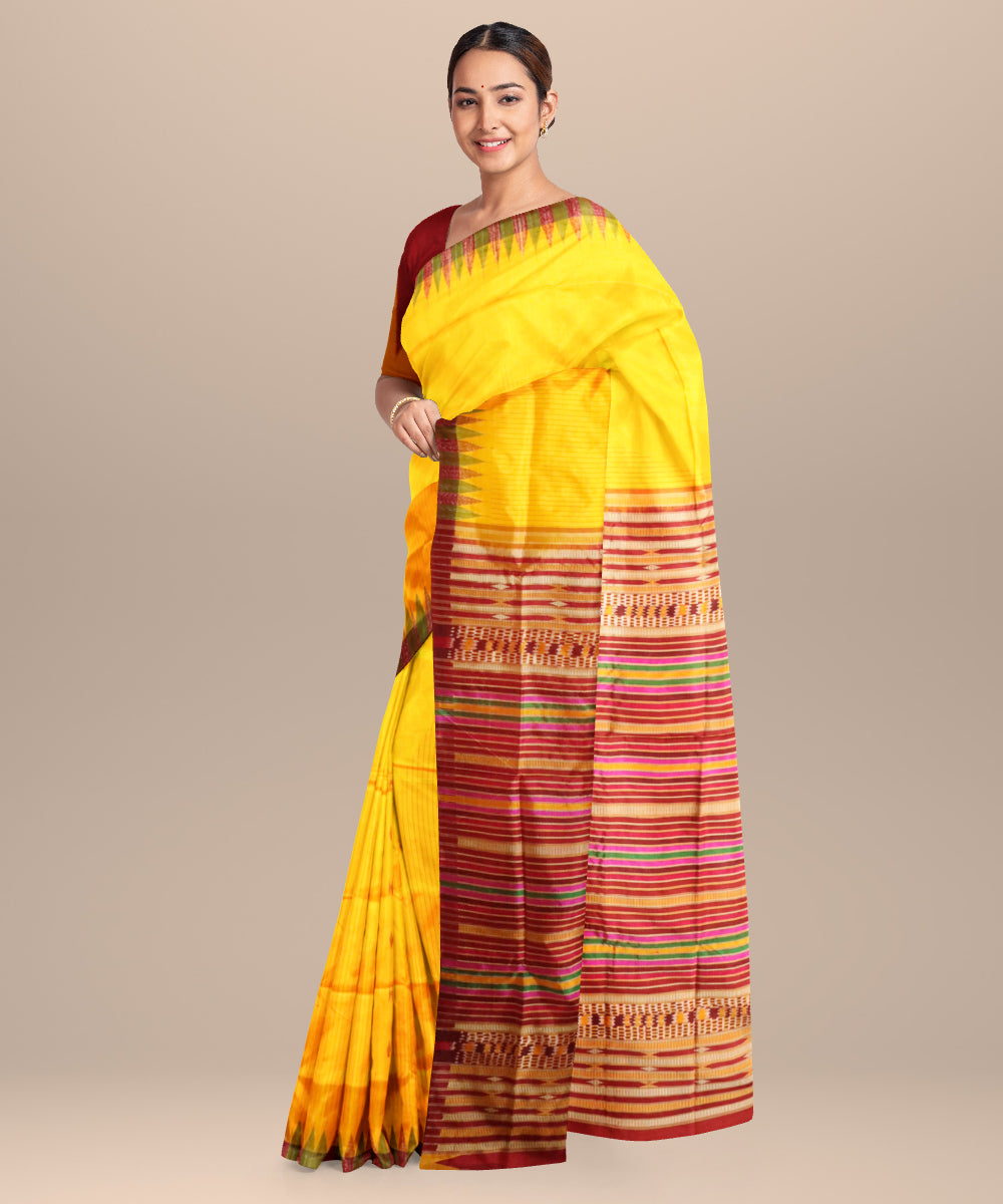 Chrome yellow multicolour silk handloom sambalpuri saree