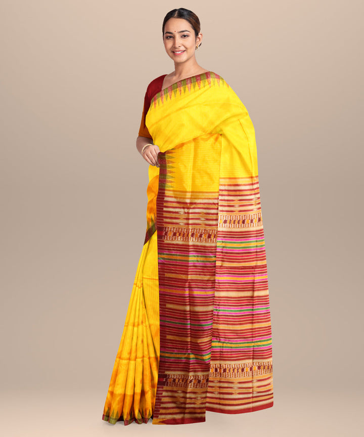 Chrome yellow multicolour silk handloom sambalpuri saree