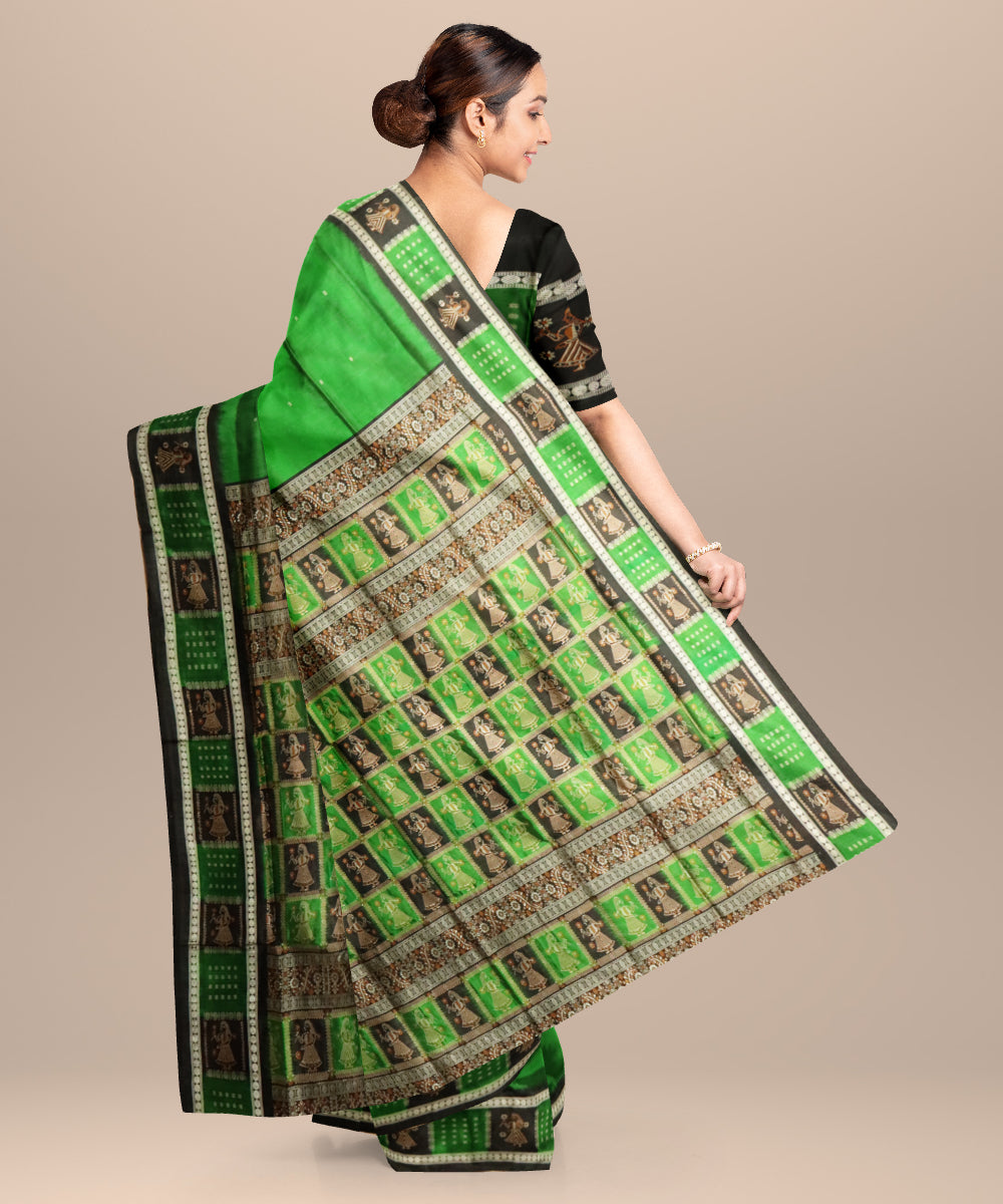 Dark green black silk handloom bomkai saree