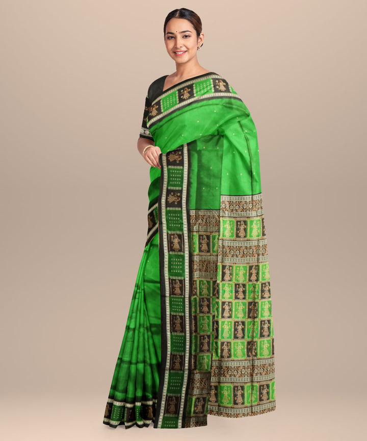 Dark green black silk handloom bomkai saree