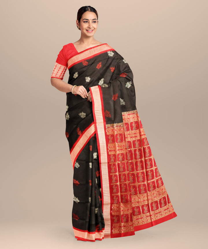 Black dark red silk handloom bomkai saree