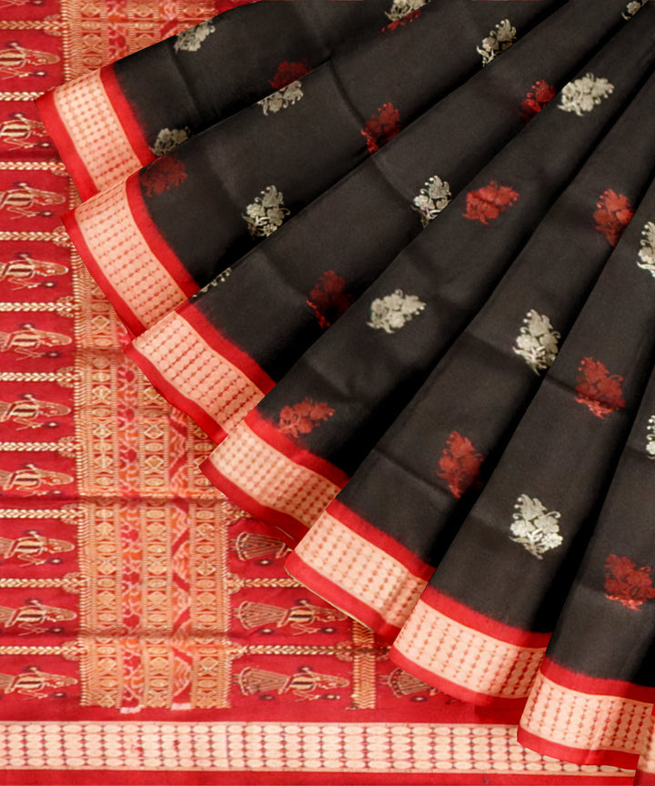 Black dark red silk handloom bomkai saree