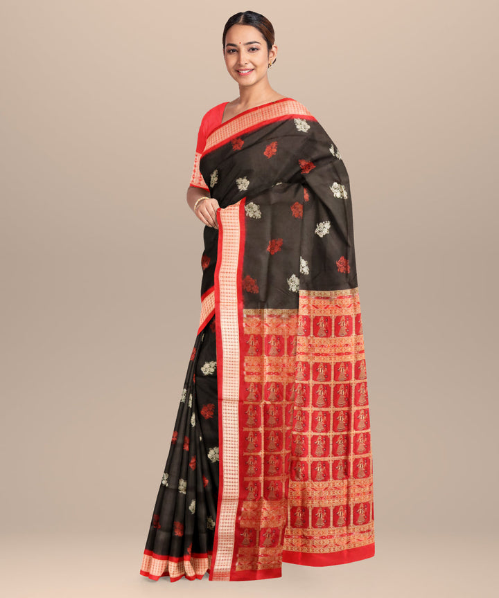 Black dark red silk handloom bomkai saree