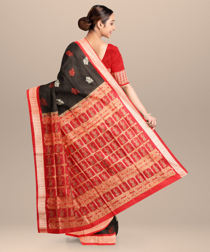 Black dark red silk handloom bomkai saree