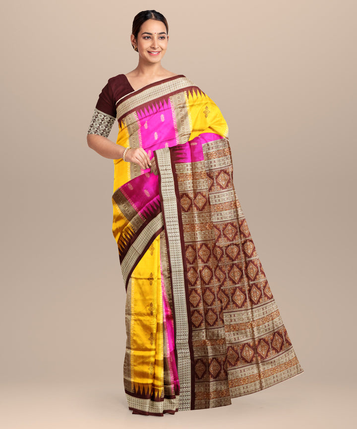 Fluorescent orange bulgarian rose silk handloom bomkai saree