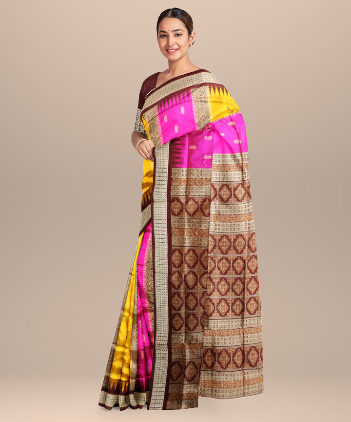 Fluorescent orange bulgarian rose silk handloom bomkai saree