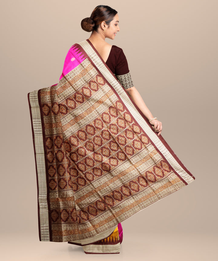 Fluorescent orange bulgarian rose silk handloom bomkai saree