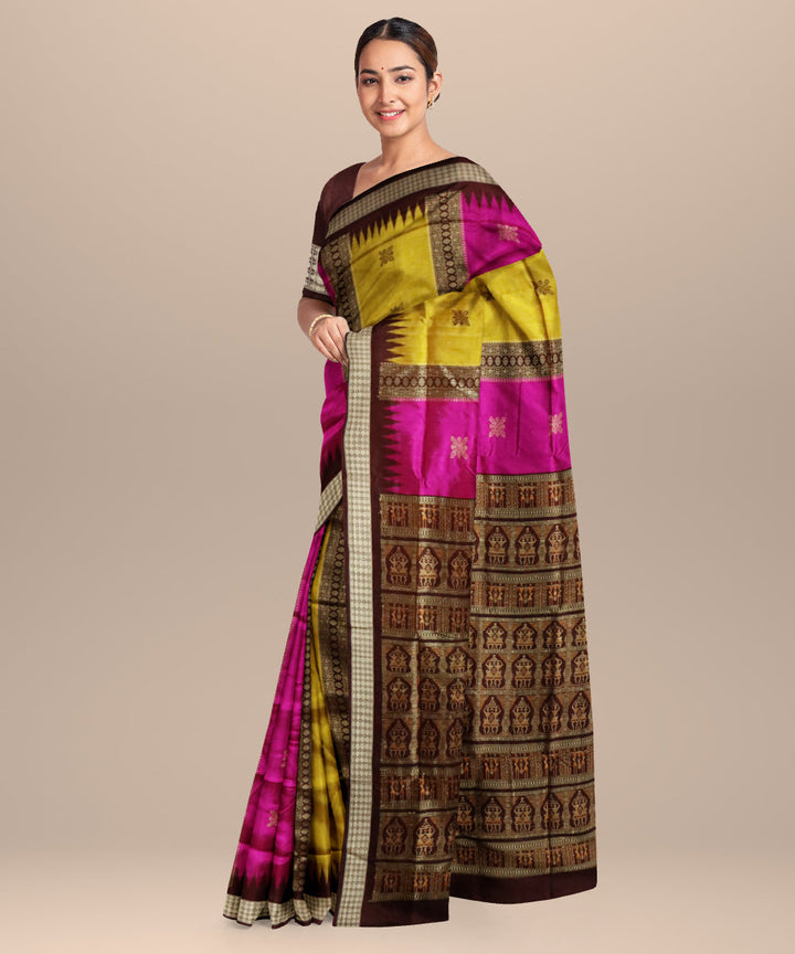Multicolor bulgarian rose silk handloom bomkai saree