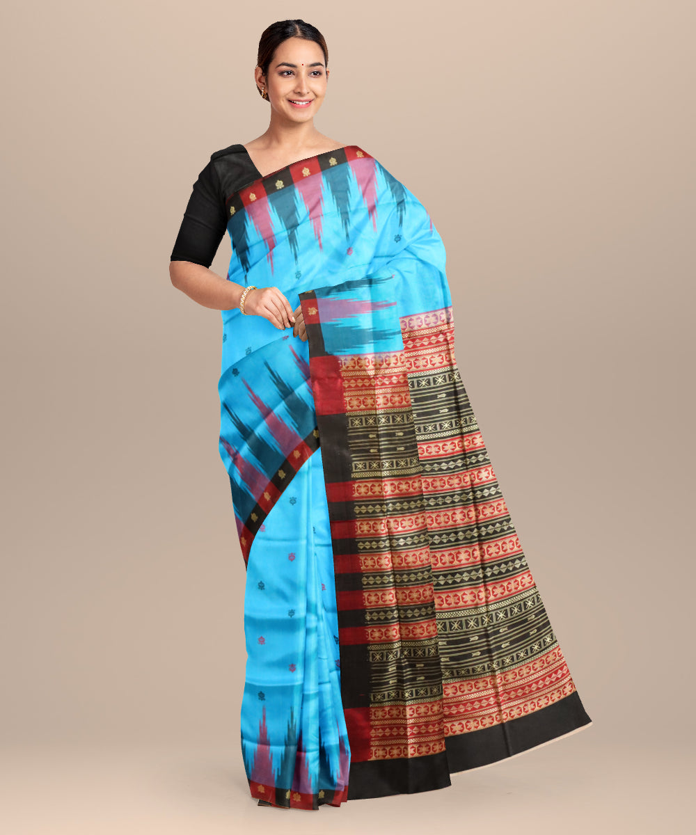 French blue multicolour silk handloom sonepur saree