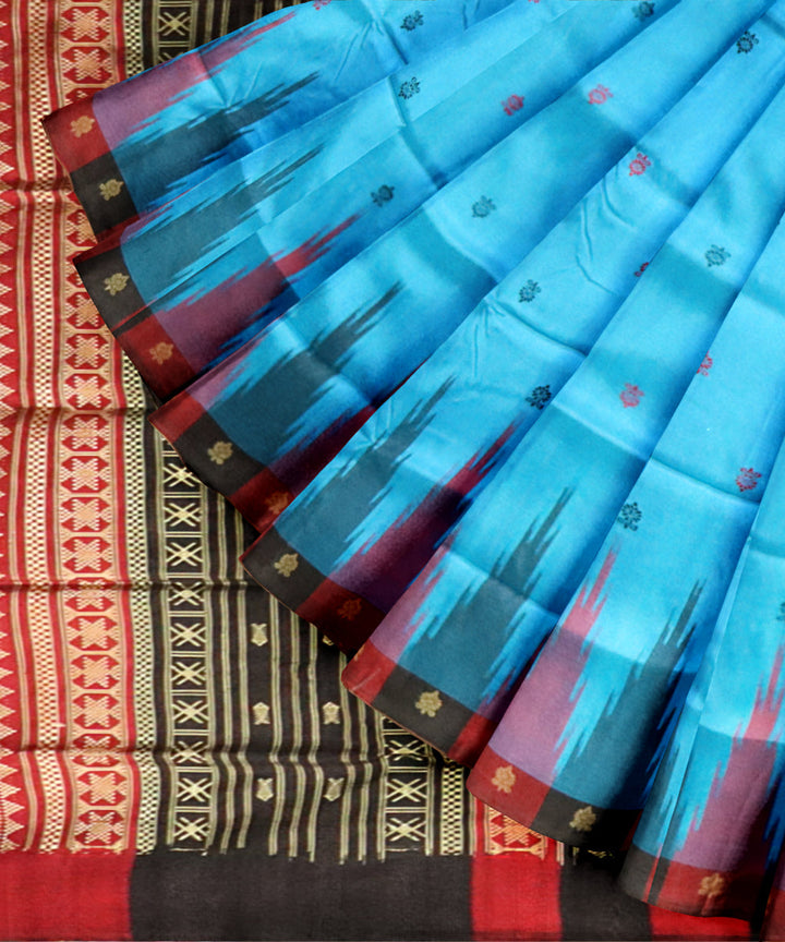 French blue multicolour silk handloom sonepur saree
