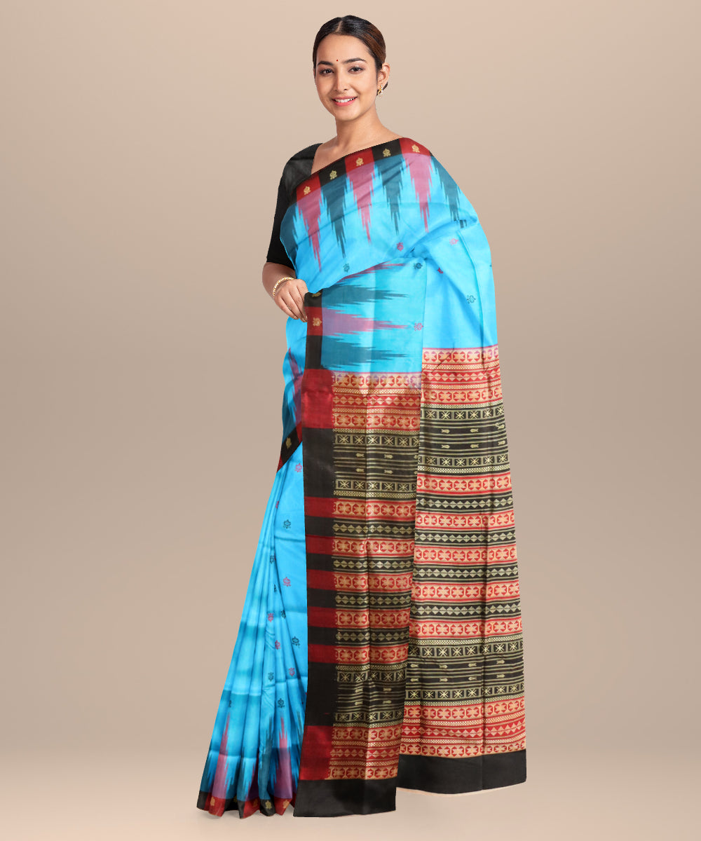 French blue multicolour silk handloom sonepur saree