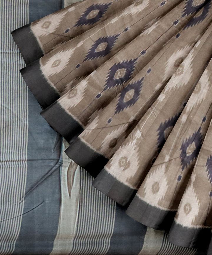 Battleship grey black cotton handloom nuapatna saree