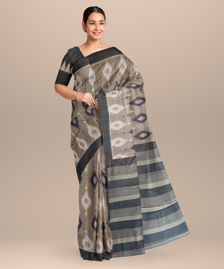 Battleship grey black cotton handloom nuapatna saree