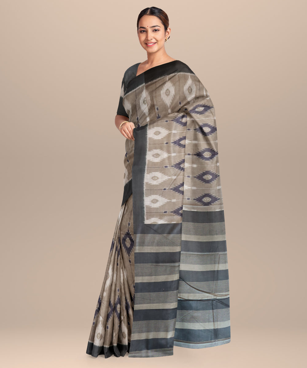 Battleship grey black cotton handloom nuapatna saree