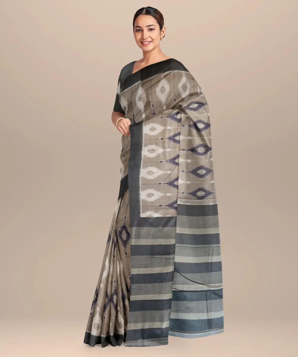 Battleship grey black cotton handloom nuapatna saree