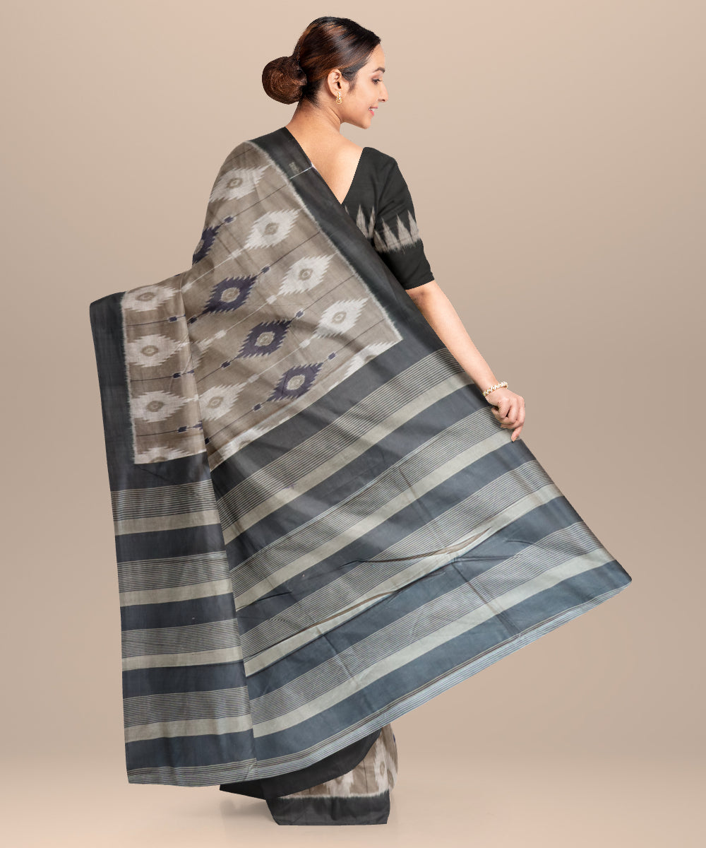 Battleship grey black cotton handloom nuapatna saree