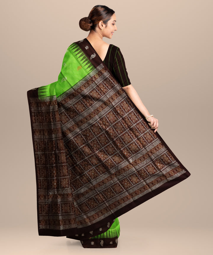French lime black silk handloom bomkai saree