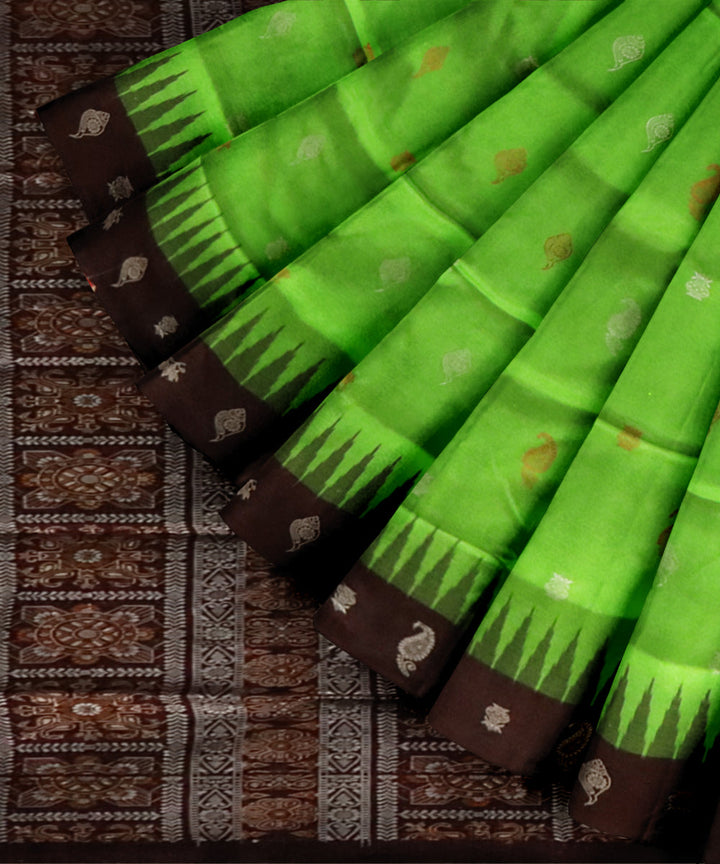 French lime black silk handloom bomkai saree