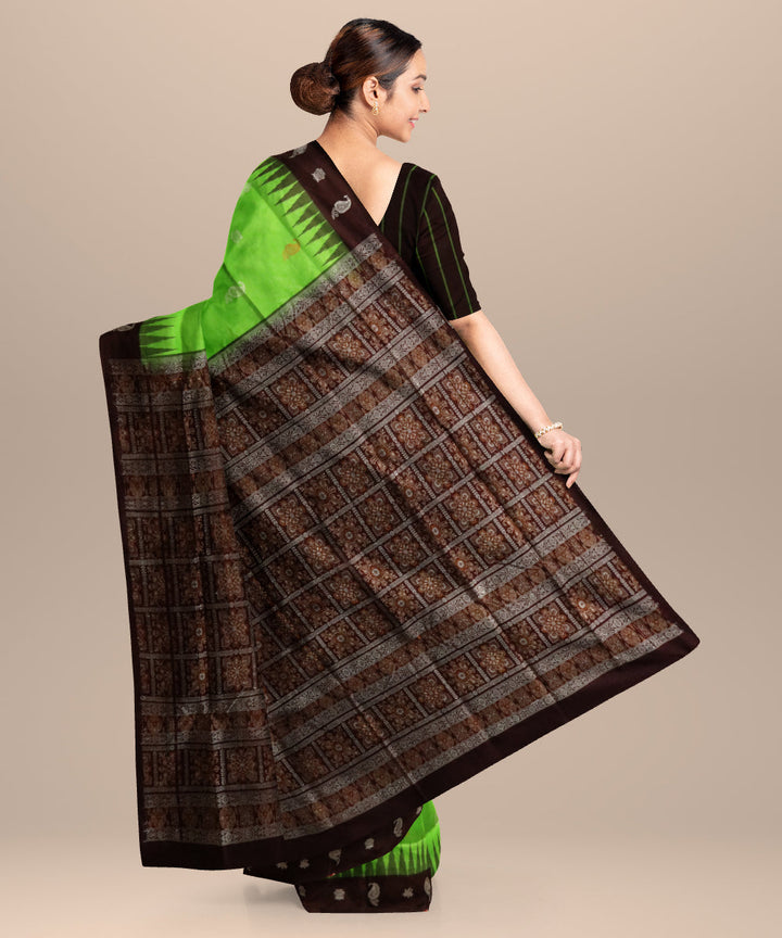 French lime black silk handloom bomkai saree
