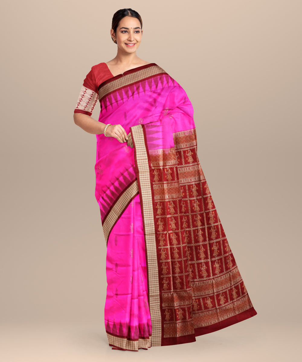 Pink maroon silk handloom bomkai saree
